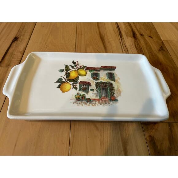 Ceramica Cuore Serving Platter, Lemons w/ Building, 11"x6.5" Made in ITALY - Picture 2 of 7